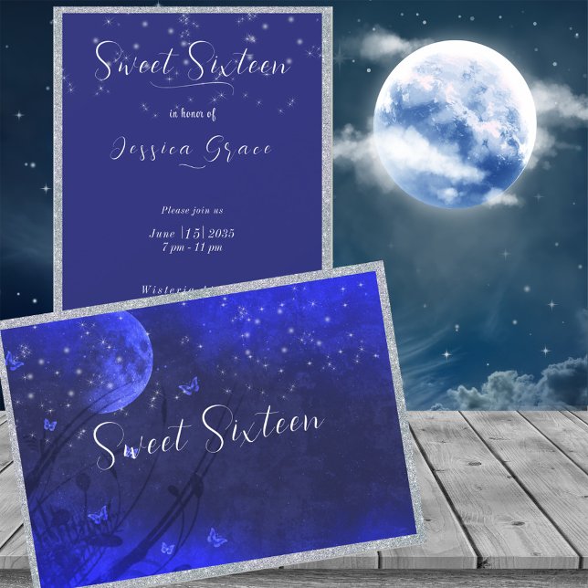 Invitation Douze ans, étoiles Lune Soirée Enchantée Violette (Créateur téléchargé)