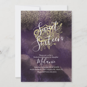 Invitation Douze Ans Faux Paillettes Rose Violet Or