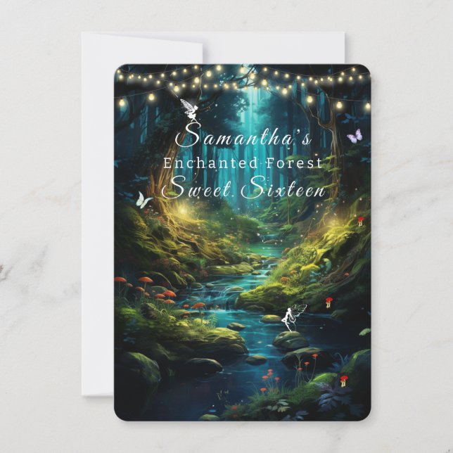 Invitation Douze Ans, Fées de la Forêt Enchantée Lumières (Devant)