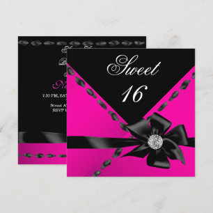 Invitation Douze Ans Fête Anniversaire Rose Chaud Noir Nœud P