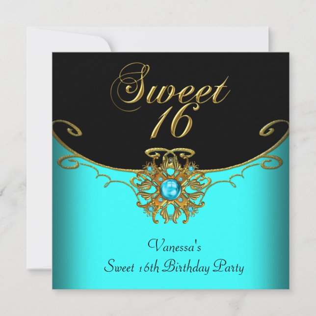 Invitation Douze Ans Fille Turquoise Or Noir Douze Ans (Devant)