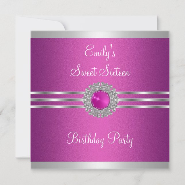 Invitation Douze ans fuschia argent Joyau Anniversaire (Devant)