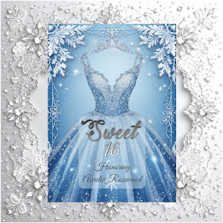 Invitation Douze ans glaciale bleu argent flocons de neige d'