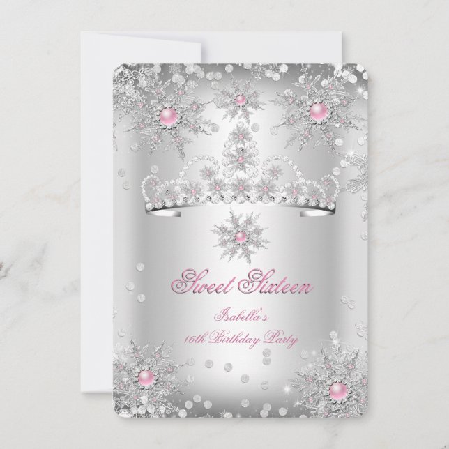Invitation Douze ans, rose clair, argent, Pays des merveilles (Devant)