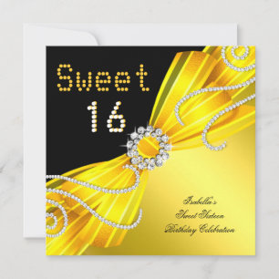 Invitation Douze ans, seize ans, fête diamant jaune