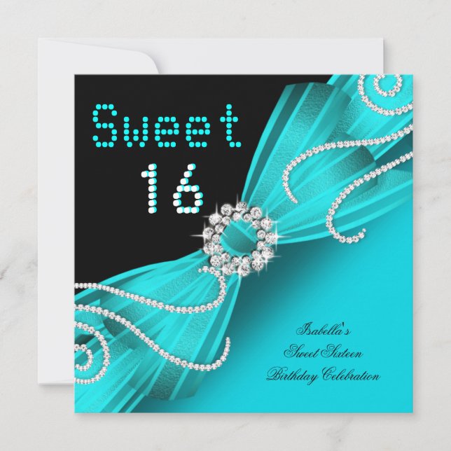 Invitation Douze ans, seize ans Fête Diamant Turquoise Party (Devant)