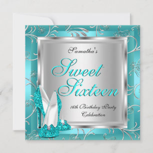 Invitation Douze Ans Sucrés Bleu Sarcelle Argent Blanc