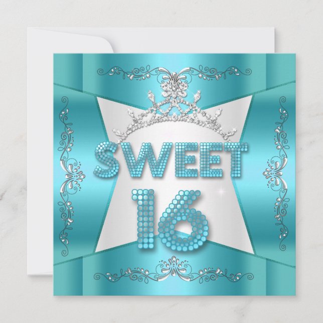Invitation Douze Ans Sucrés Couronne Teal Bleu Argent (Devant)