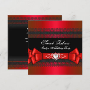Invitation Douze ans sucrés Diamant Rouge Noir Nœud