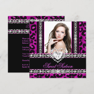 Invitation Douze ans sucrés Fête Rose Léopard Diamant