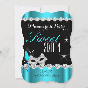 Invitation Douze Ans Sucrés Mascarade 16 ans Masque Sarcelle