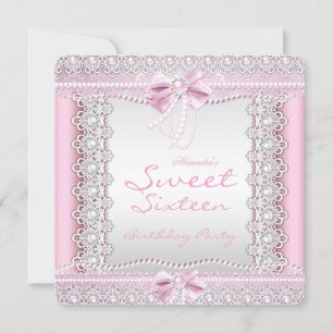Invitation Douze Ans Sucrés Perles Blanches Roses Jolies Nœud