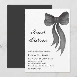 Invitation Douze ans sucrés Ruban Noir 16e Anniversaire