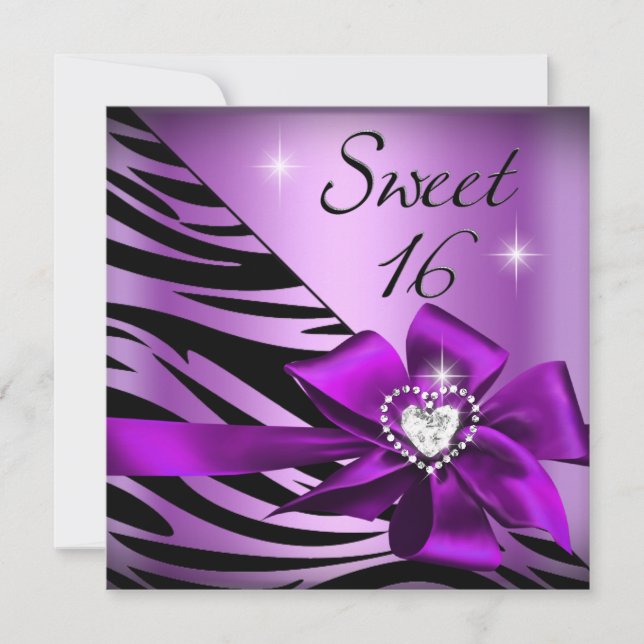 Invitation Douze Ans Sucrés Zèbre Violet Noir (Devant)
