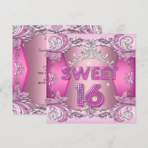 Invitation Douze ans, Sweet 16 Couronne de princesse rose arg