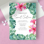 Invitation Douze ans tendres Aquarelle Fleurs roses tropicale<br><div class="desc">Célébrez avec style avec cette élégante invitation pour un Sweet 16, parfaite pour une fête moderne et tropicale au bord de la piscine. Avec les mots "Sweet Sixteen" dans un script manuscrit chic, ce design allie sophistication et ambiance tropicale amusante, idéal pour ceux qui prévoient une fête tiki de luau...</div>