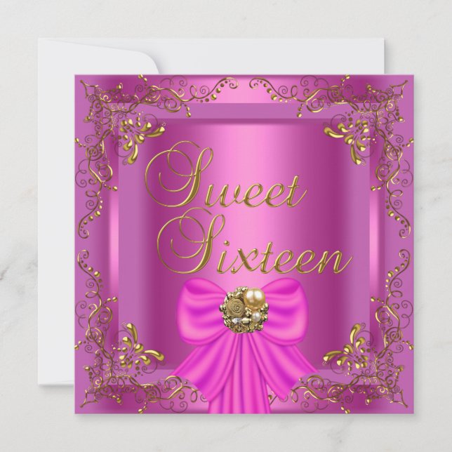Invitation Douze ans tout en rose or joyau fête d'anniversair (Devant)