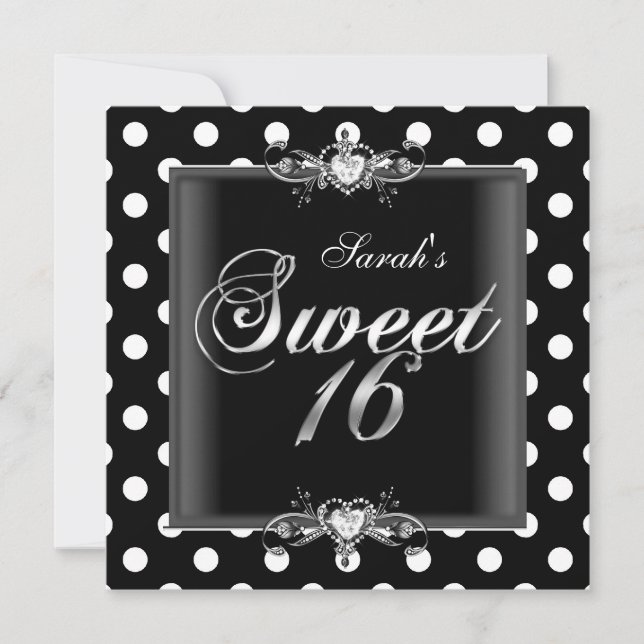 Invitation Douze ans très mignons 16 ans Anniversaire Noir Bl (Devant)