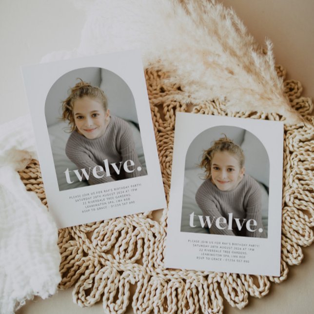 Invitation Douze Arches Photo Anniversaire (Twelve Arched Photo First Birthday Invitation)