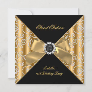 Invitation Douze jolies années Seize Noir Bronze Or Faux Diam