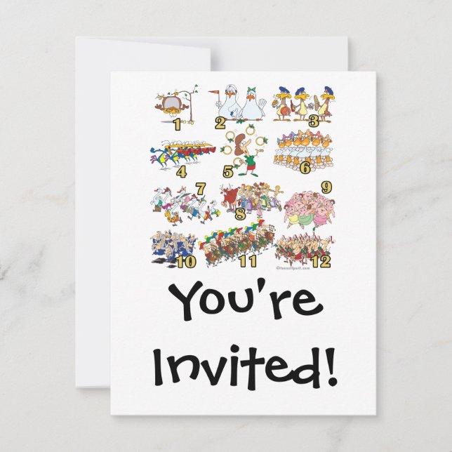 Invitation douze jours chansons de noël dessin animé (Devant)