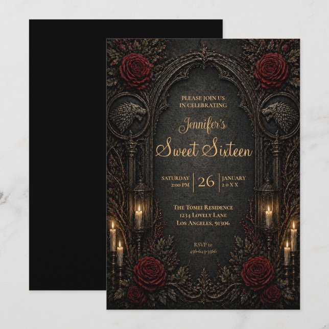 Invitation Douzième anniversaire gothique vintage (Devant / Derrière)