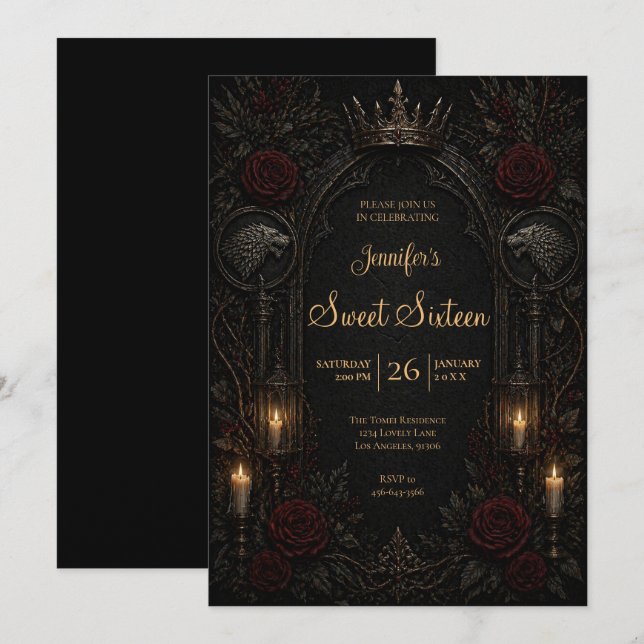 Invitation Douzième anniversaire gothique vintage (Devant / Derrière)