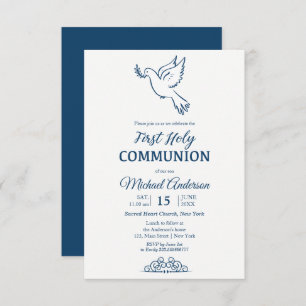 Invitation Dove First Communion Blu Elegant