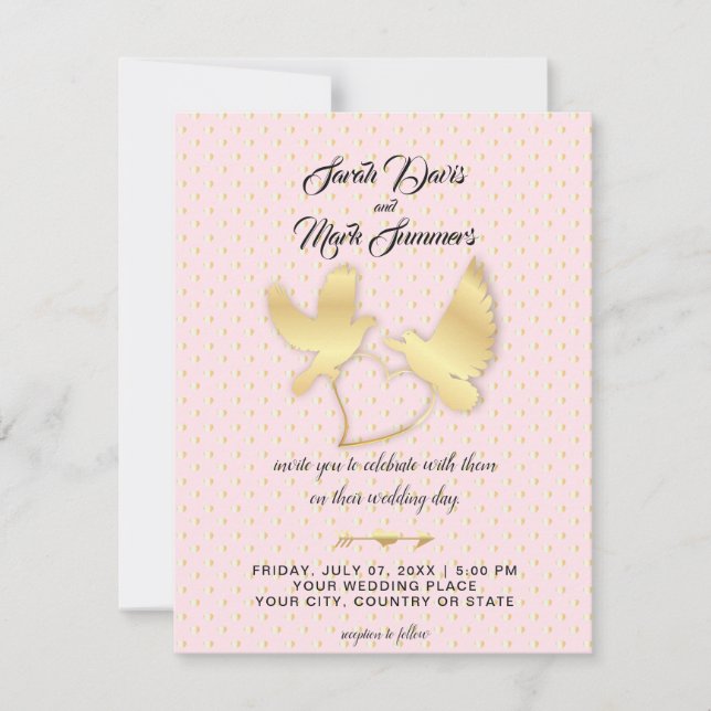 Invitation Doves et cygnes d'or, un Mariage de coeur d'or (Devant)