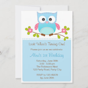 Invitation d'Owl - Garçon 1er Anniversaire / Baby 