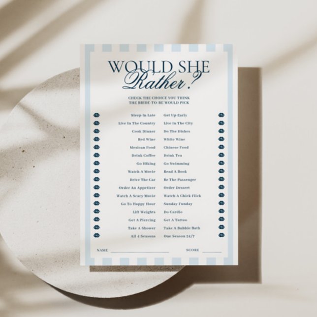 Invitation Downloadable Blue Striped Would She Rather Card (Créateur téléchargé)