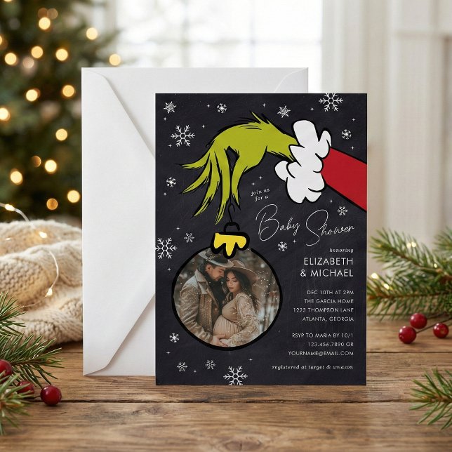 Invitation Dr. Seuss | Baby Shower Grinch Tableau Noir (Créateur téléchargé)