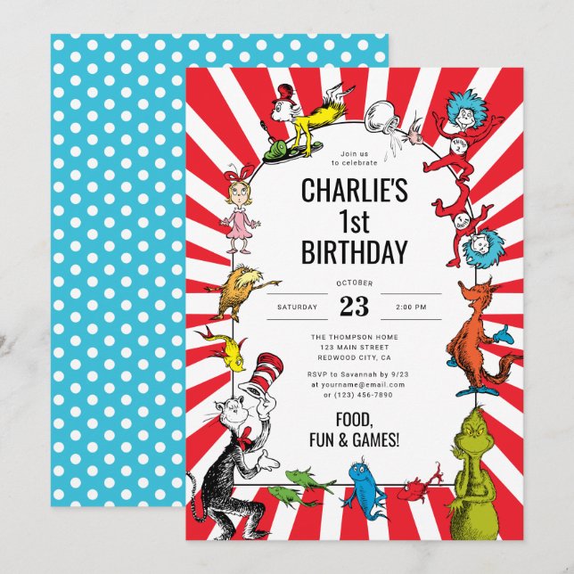 Invitation Dr. Seuss - Caractères | ANNIVERSAIRE DE ENFANT (Devant / Derrière)