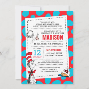 Invitation Dr Seuss Chat dans le Baby shower Casquette