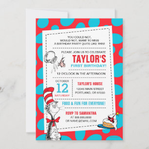 Invitation Dr. Seuss Chat dans le Casquette Anniversaire Ajou