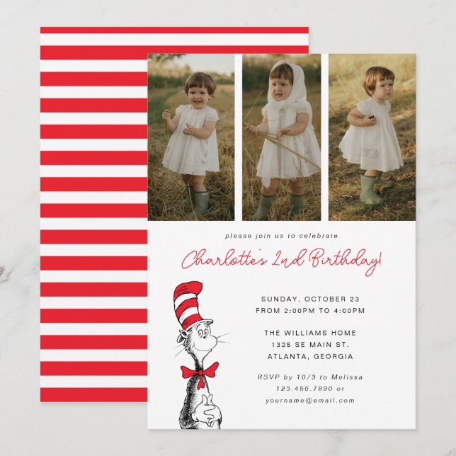 Invitation Dr. Seuss | Chat dans le Chapeau Anniversaire - Ph (Devant / Derrière)