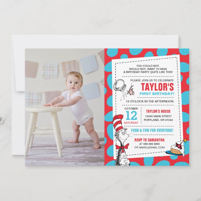 Invitation Dr. Seuss Le Chat dans le Chapeau Anniversaire Ajo (Devant)