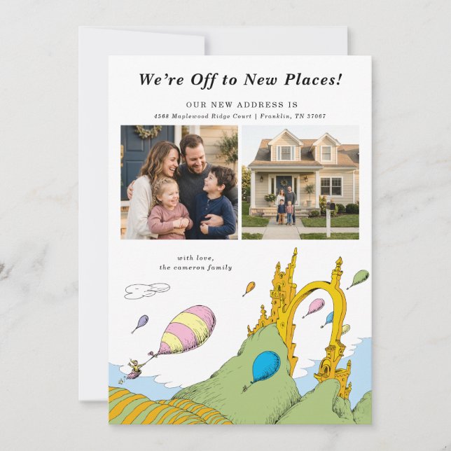 Invitation Dr. Seuss - Nous partons pour de nouveaux endroits (Devant)