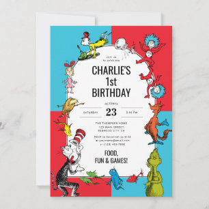 Invitation Dr. Seuss - Personnages Anniversaire Enfants