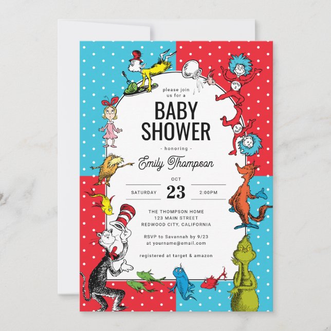 Invitation Dr. Seuss - Personnages | Baby Shower (Devant)