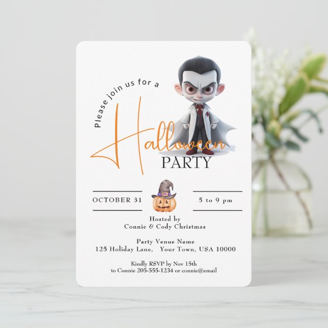 INVITATION DRACULA AUX YEUX GRANDS OUVERTS, FÊTE D'HALLOWEEN (Debout devant)