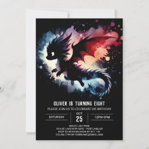 Invitation Dragon à peinture brillante Enfants d'anniversaire