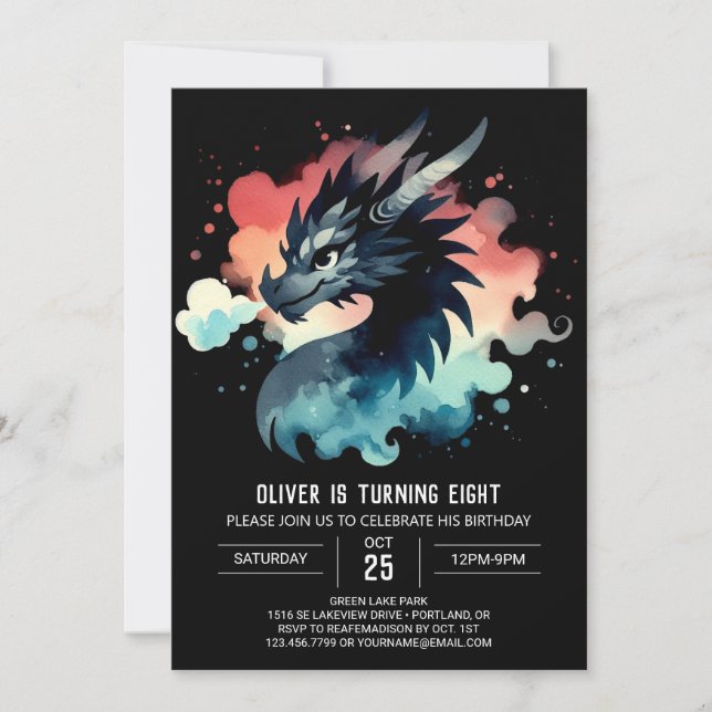 Invitation Dragon ailé Anniversaire numérique (Devant)