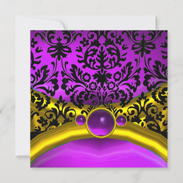 INVITATION DRAGON AMOUR OR VIOLET NOIR DAMAS MONOGRAMME (Devant)
