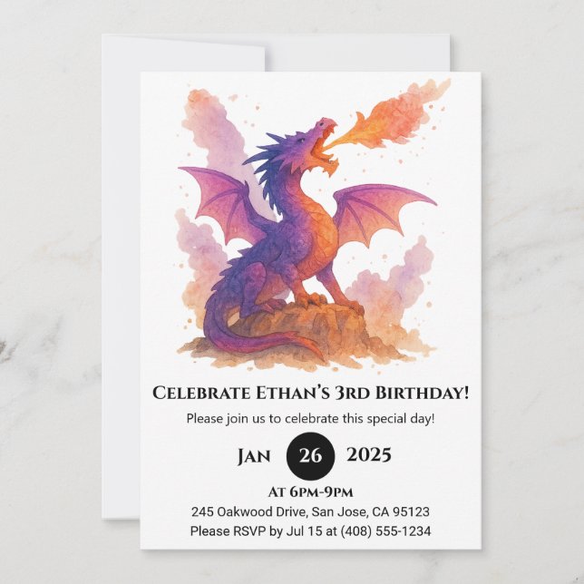 Invitation Dragon Anniversaire Coucher de Soleil Ardant (Devant)