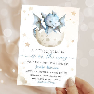 Invitation Dragon Baby shower Cute Boy Blue WatercoIor