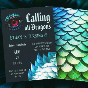 Invitation Dragon Bleu Magique Enchantée Huitième anniversair