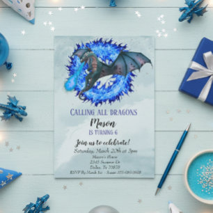 Invitation Dragon Blue Fire Serpent fête d'anniversaire enfan