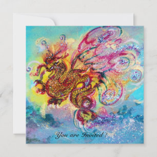 Invitation DRAGON DE MER bleu violet pourpre noir jaune