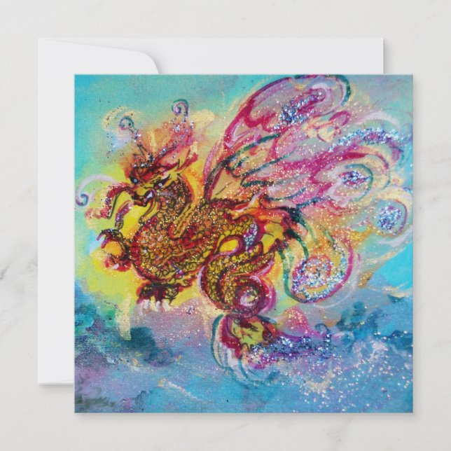 Invitation DRAGON DES MERS bleu violet pourpre noir jaune (Devant)